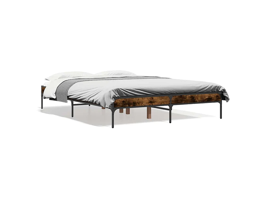 Bedframe bewerkt hout metaal gerookt eikenkleurig 135x190 cm