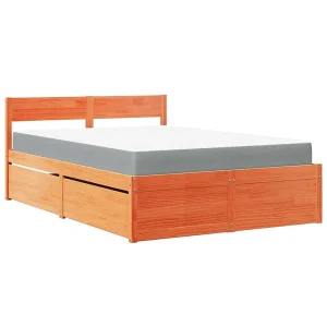 Bed met lades en matras massief grenenhout wasbruin 120×190 cm Bed met lades en matras massief grenenhout wasbruin 120×190 cm