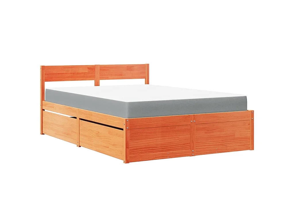 Bed met lades en matras massief grenenhout wasbruin 120x190 cm
