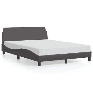 Bedframe met hoofdbord kunstleer grijs 140×190 cm