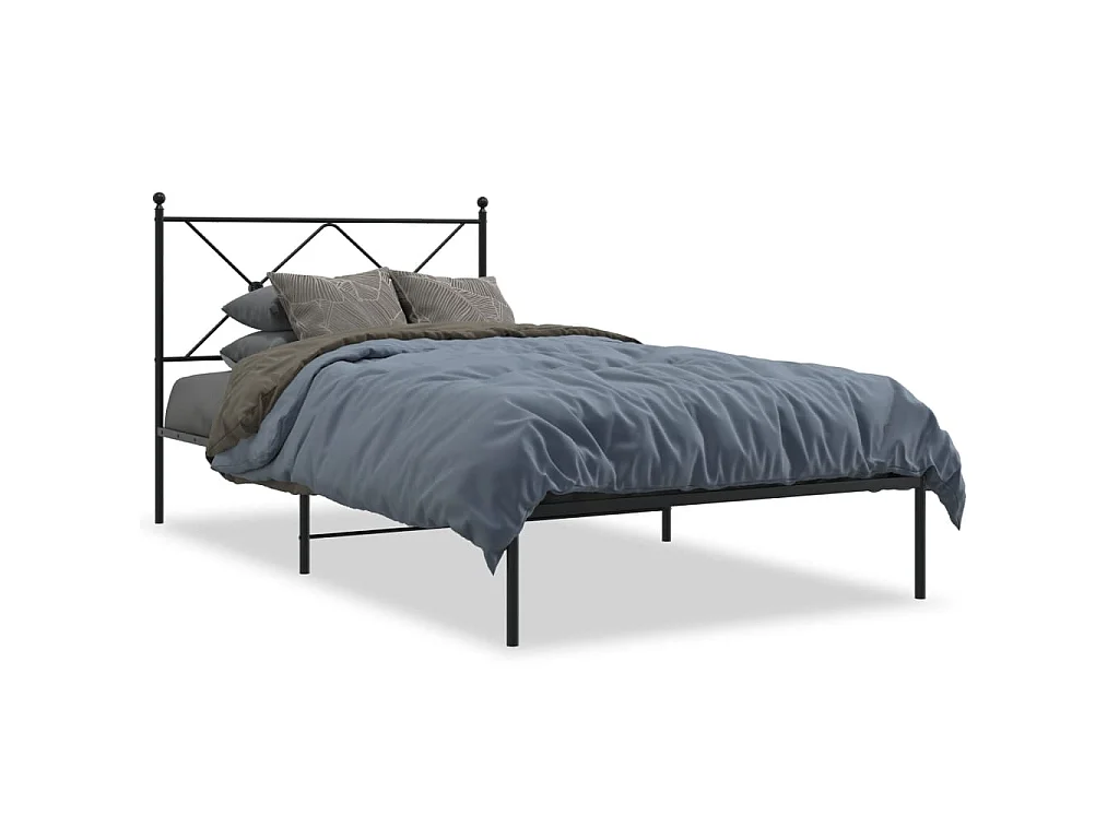 Bedframe met hoofdbord metaal zwart 107x203 cm