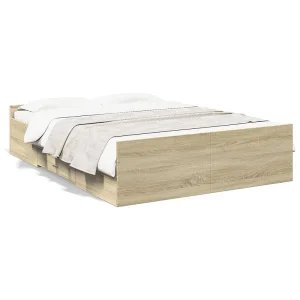 Bedframe met lades bewerkt hout sonoma eikenkleurig 120×200 cm Bedframe met lades bewerkt hout sonoma eikenkleurig 120×200 cm