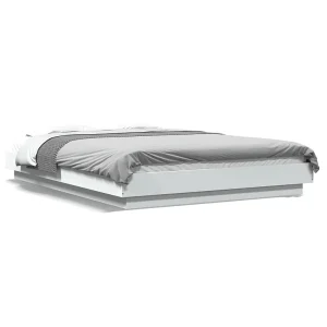 Bedframe met LED-verlichting bewerkt hout wit 120×200 cm Bedframe met LED-verlichting bewerkt hout wit 120×200 cm