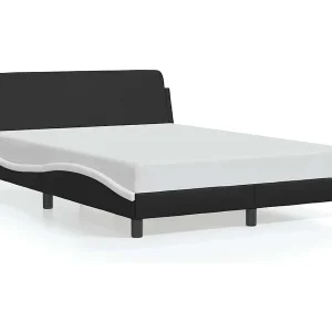 Bedframe met hoofdbord kunstleer zwart en wit 140×190 cm