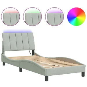 Bedframe met LED zonder matras "Hanko" fluweel lichtgrijs 80×200 cm Bedframe met LED zonder matras "Hanko" fluweel lichtgrijs 80×200 cm