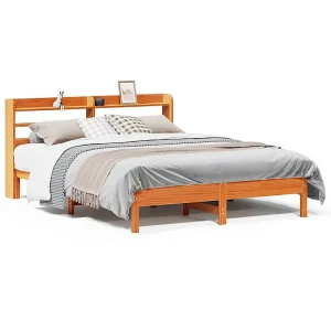 Bedframe zonder matras massief grenenhout wasbruin 140×200 cm