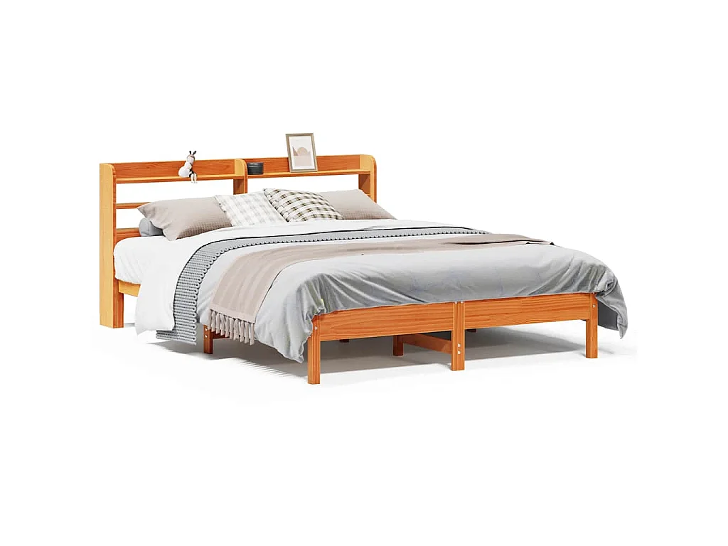 Bedframe zonder matras massief grenenhout wasbruin 140x200 cm