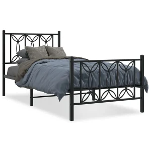 Bedframe met hoofd- en voeteneinde metaal zwart 80×200 cm