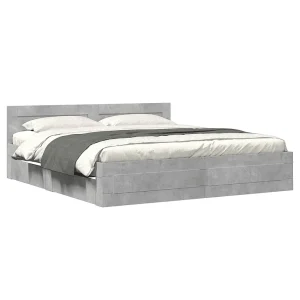 Bedframe met hoofdeinde bewerkt hout betongrijs 200×200 cm Bedframe met hoofdeinde bewerkt hout betongrijs 200×200 cm