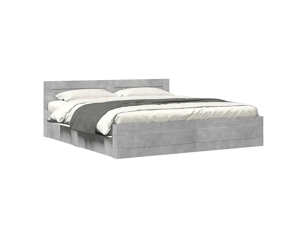 Bedframe met hoofdeinde bewerkt hout betongrijs 200x200 cm