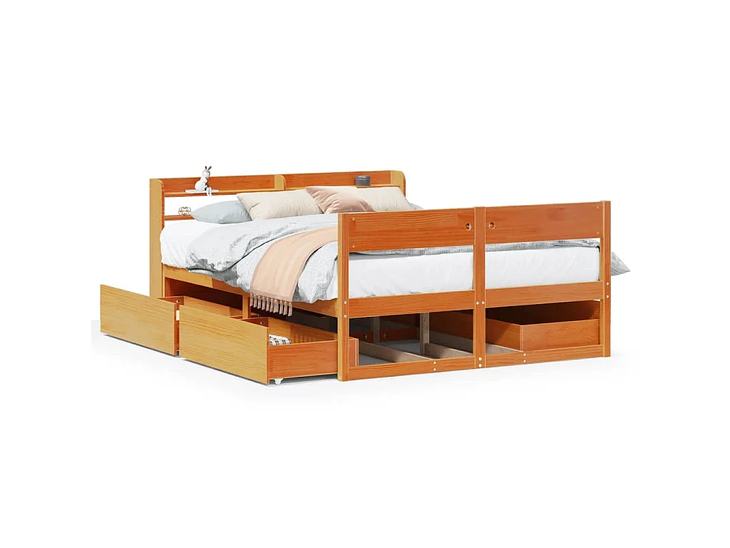 Bedframe zonder matras massief grenenhout wasbruin 135x190 cm