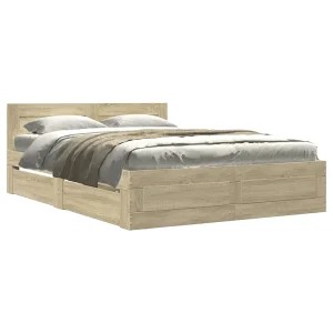 Bedframe met hoofdeinde bewerkt hout sonoma eiken 120×190 cm Bedframe met hoofdeinde bewerkt hout sonoma eiken 120×190 cm