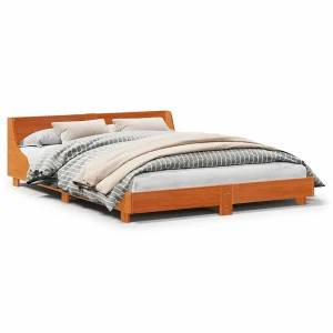 Bedframe zonder matras massief grenenhout wasbruin 120×200 cm
