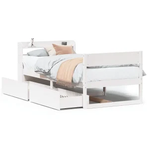 Bedframe zonder matras massief grenenhout wit 90×200 cm Bedframe zonder matras massief grenenhout wit 90×200 cm