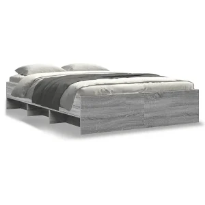 Bedframe bewerkt hout grijs sonoma eikenkleurig 140×190 cm Bedframe bewerkt hout grijs sonoma eikenkleurig 140×190 cm