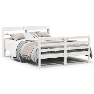 Bedframe met hoofdbord massief grenenhout wit 150×200 cm Bedframe met hoofdbord massief grenenhout wit 150×200 cm
