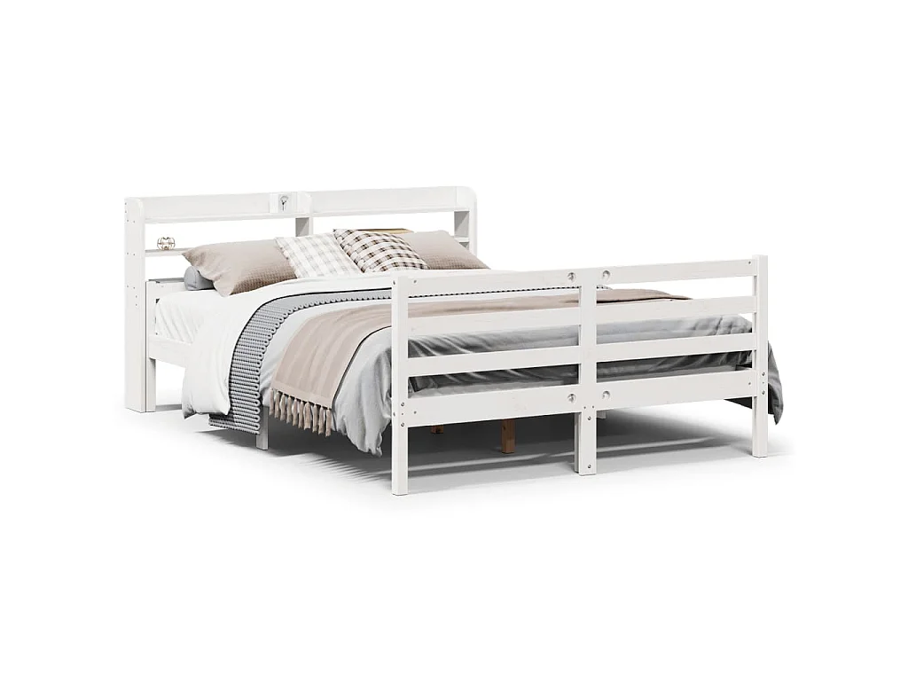 Bedframe met hoofdbord massief grenenhout wit 150x200 cm