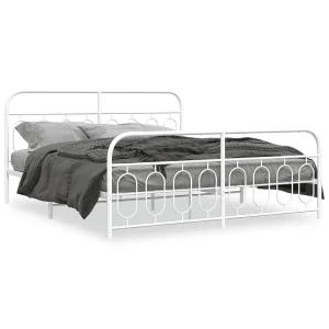 Bedframe met hoofd- en voeteneinde metaal wit 193×203 cm Bedframe met hoofd- en voeteneinde metaal wit 193×203 cm
