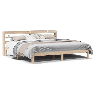 Bedframe met hoofdbord massief grenenhout 200×200 cm Bedframe met hoofdbord massief grenenhout 200×200 cm