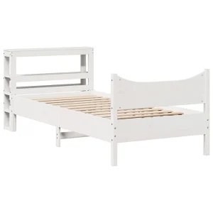 Bedframe met hoofdbord massief grenenhout wit 75×190 cm Bedframe met hoofdbord massief grenenhout wit 75×190 cm