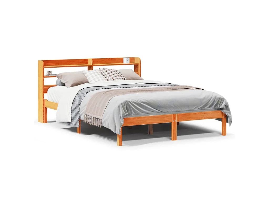Bedframe met hoofdbord massief grenenhout wasbruin 150x200 cm