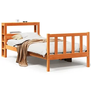 Bedframe met hoofdbord massief grenenhout wasbruin 75×190 cm