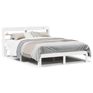 Bedframe met hoofdbord massief grenenhout wit 120×190 cm