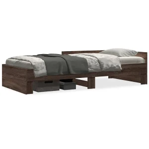 Bedframe zonder matras bewerkt hout bruin eikenkleur 100×200 cm Bedframe zonder matras bewerkt hout bruin eikenkleur 100×200 cm