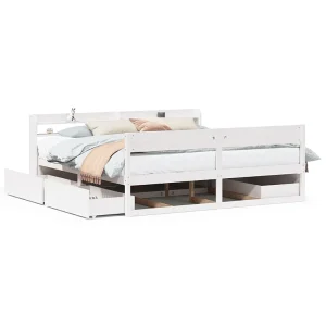 Bedframe zonder matras massief grenenhout wit 200×200 cm Bedframe zonder matras massief grenenhout wit 200×200 cm