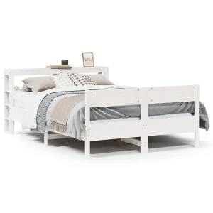 Bedframe zonder matras massief grenenhout wit 160×200 cm