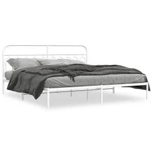 Bedframe met hoofdbord metaal wit 200×200 cm Bedframe met hoofdbord metaal wit 200×200 cm