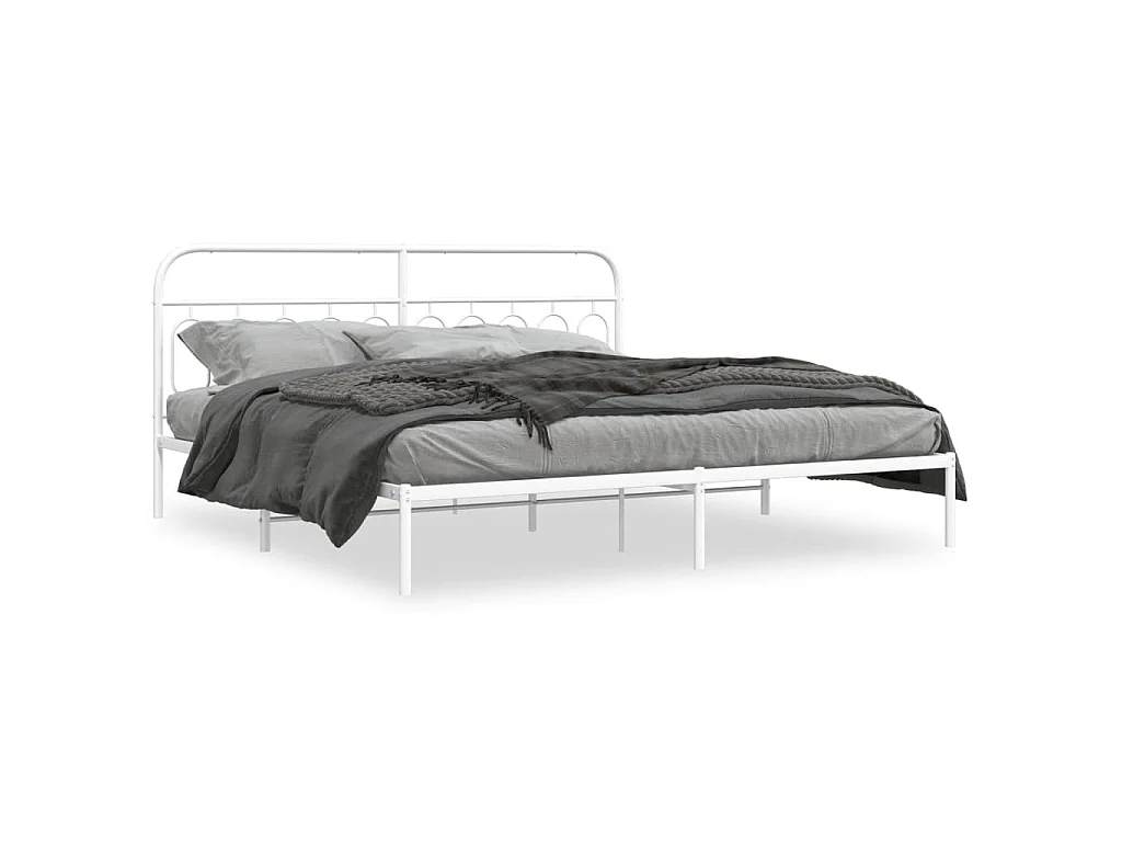Bedframe met hoofdbord metaal wit 200x200 cm