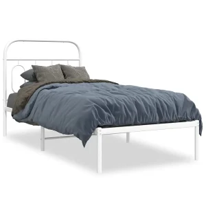 Bedframe met hoofdbord metaal wit 90×200 cm