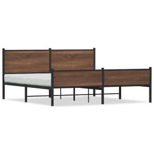 Bedframe zonder matras metaal bruin eikenkleur 183×213 cm Bedframe zonder matras metaal bruin eikenkleur 183×213 cm