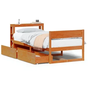 Bedframe zonder matras massief grenenhout wasbruin 100×200 cm Bedframe zonder matras massief grenenhout wasbruin 100×200 cm
