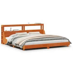 Bedframe zonder matras massief grenenhout wasbruin 200×200 cm