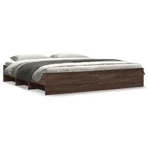 Bedframe bewerkt hout bruin eikenkleur 200×200 cm Bedframe bewerkt hout bruin eikenkleur 200×200 cm