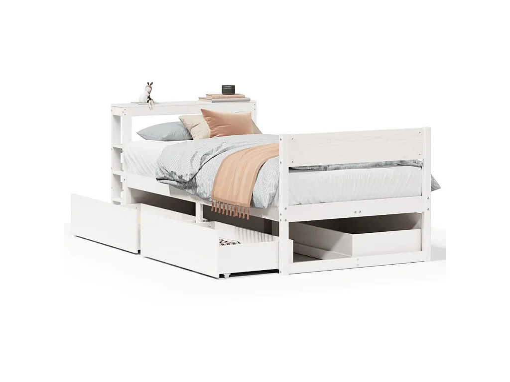 Bedframe zonder matras massief grenenhout wit 75x190 cm