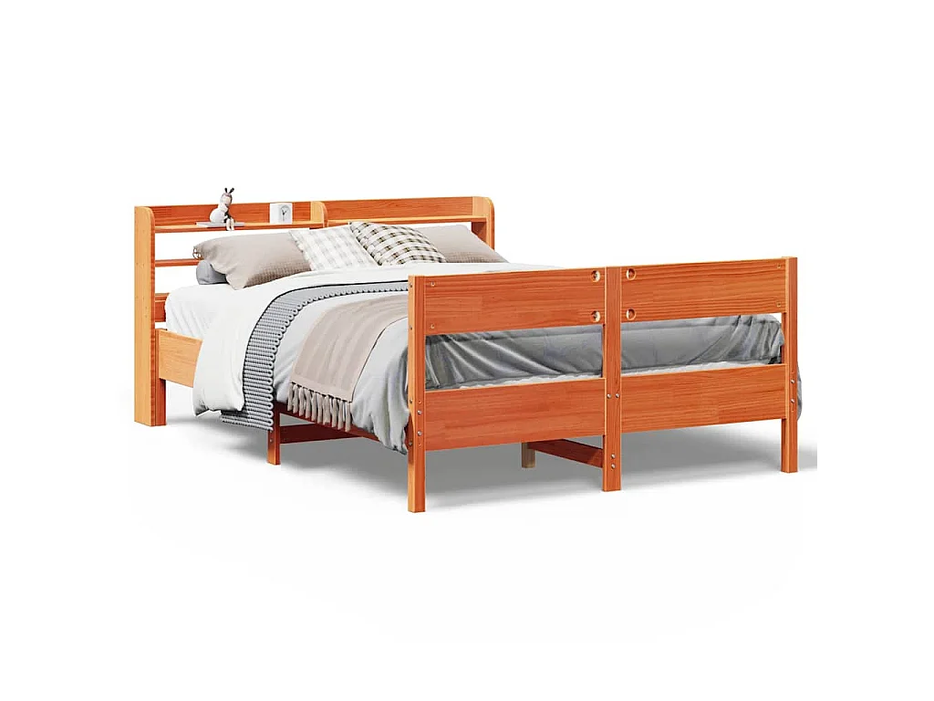 Bed met matras massief grenenhout wasbruin 140x190 cm