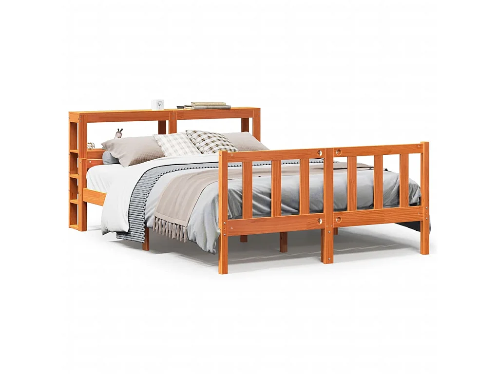 Bedframe met hoofdbord massief grenenhout wasbruin 150x200 cm