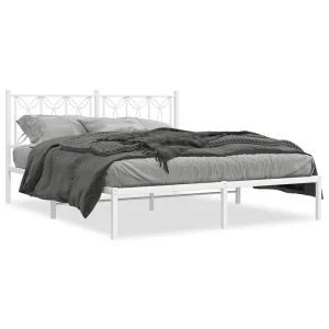 Bedframe met hoofdbord metaal wit 160×200 cm Bedframe met hoofdbord metaal wit 160×200 cm