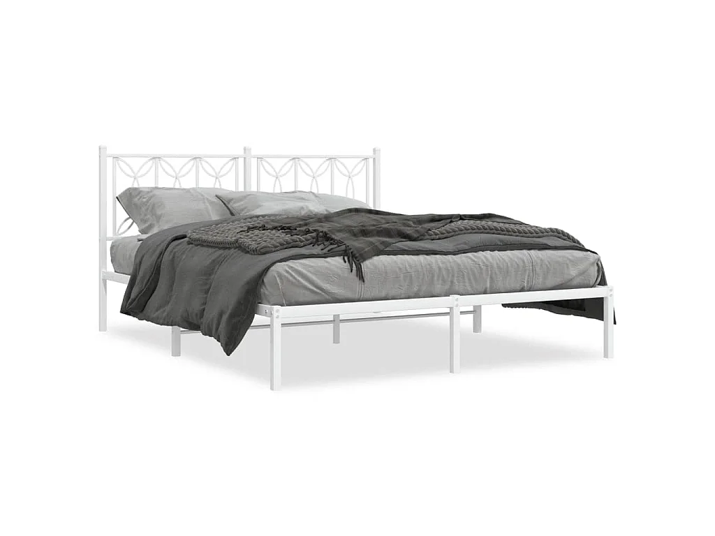 Bedframe met hoofdbord metaal wit 160x200 cm