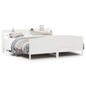 Bedframe zonder matras massief grenenhout wit 200×200 cm Bedframe zonder matras massief grenenhout wit 200×200 cm