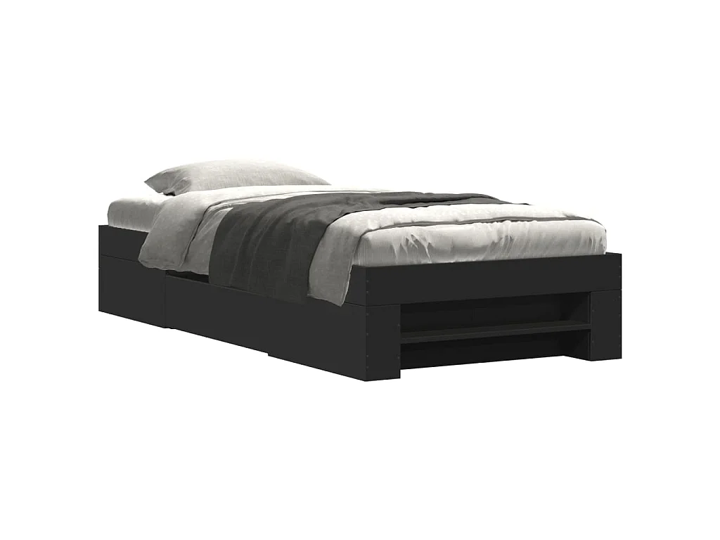 Bedframe bewerkt hout zwart 90x190 cm