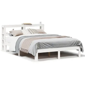 Bedframe met hoofdbord massief grenenhout wit 135×190 cm