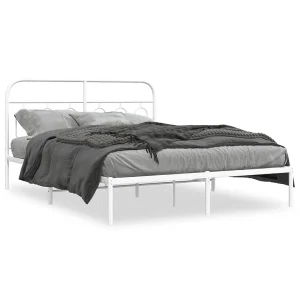 Bedframe met hoofdbord metaal wit 135×190 cm Bedframe met hoofdbord metaal wit 135×190 cm