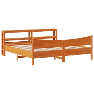 Bedframe met hoofdbord massief grenenhout wasbruin 200×200 cm Bedframe met hoofdbord massief grenenhout wasbruin 200×200 cm