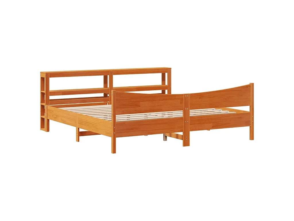 Bedframe met hoofdbord massief grenenhout wasbruin 200x200 cm