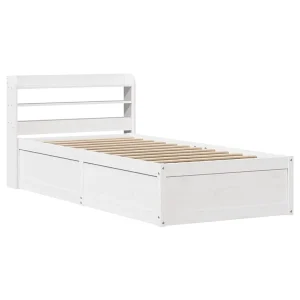 Bedframe met hoofdbord massief grenenhout wit 90×190 cm Bedframe met hoofdbord massief grenenhout wit 90×190 cm