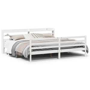 Bedframe met hoofdeinde zonder matras 200×200 cm wit